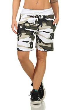 DANAEST Damen Bermuda Shorts Kurze Sporthose Camouflage Tarnhose Army Tarnfleck (663), Farbe:Weiß, Grösse:L / 40 von DANAEST