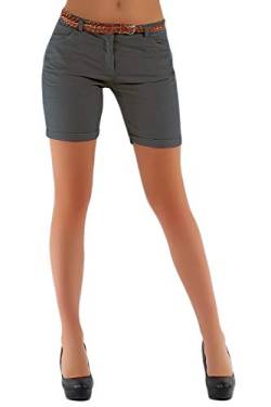 DANAEST Damen Chino Hosen, Kurze Shorts Bermuda, Damenhosen mit Gürtel (279) (42 XL, Grau) von DANAEST