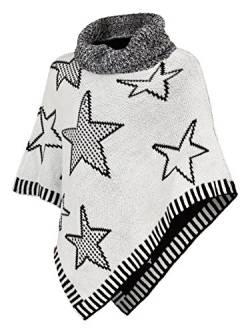 DANAEST Kinder Mädchen Strick Poncho Rollkragen Pullover Cape Umhang Winter Sterne (567), Farbe:Weiß, 8 Jahre von DANAEST