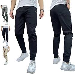 DANC Men's High Stretch Multi-Pocket Skinny Cargo Pants, 2023 New Elastic Waist Drawsting Casual Mens Skinny Stretch Cargo Pants (Black,30) von DANC