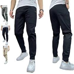 DANC Men's High Stretch Multi-Pocket Skinny Cargo Pants, 2023 New Elastic Waist Drawsting Casual Mens Skinny Stretch Cargo Pants (Black,32) von DANC