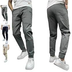 DANC Men's High Stretch Multi-Pocket Skinny Cargo Pants, 2023 New Elastic Waist Drawsting Casual Mens Skinny Stretch Cargo Pants (Gray,29) von DANC