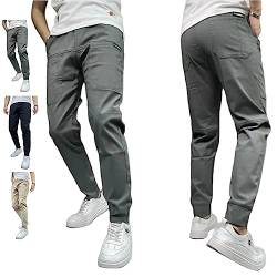 DANC Men's High Stretch Multi-Pocket Skinny Cargo Pants, 2023 New Elastic Waist Drawsting Casual Mens Skinny Stretch Cargo Pants (Gray,34) von DANC