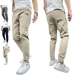 DANC Men's High Stretch Multi-Pocket Skinny Cargo Pants, 2023 New Elastic Waist Drawsting Casual Mens Skinny Stretch Cargo Pants (Khaki,30) von DANC