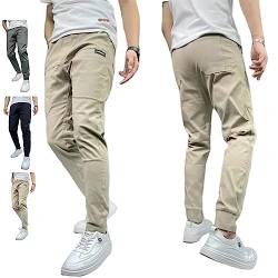 DANC Men's High Stretch Multi-Pocket Skinny Cargo Pants, 2023 New Elastic Waist Drawsting Casual Mens Skinny Stretch Cargo Pants (Khaki,35) von DANC