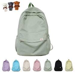 Difa Backpack, Difa Bear Backpack, Cute Aesthetic Backpack, Kawaii Solid Color Backpack for Girls Boys with Bear Pendant (Green) von DANC