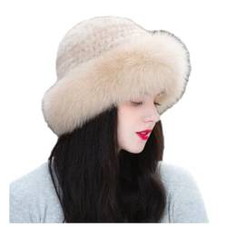 Fashion Sweet and Cute Warm Thick Fisherman Hat Basin Hat,Women's Winter Furry Hat, Winter Russian Faux Fur Hats (Beige,Free Size) von DANC