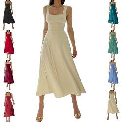 New Women's Thick Straps MIDI Dress, Solid Color Ruffle A Line Beach Slim-fit Waist Dress (A,XS) von DANC