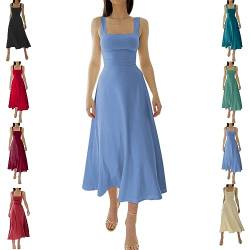 New Women's Thick Straps MIDI Dress, Solid Color Ruffle A Line Beach Slim-fit Waist Dress (C,S) von DANC