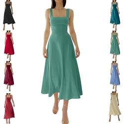 New Women's Thick Straps MIDI Dress, Solid Color Ruffle A Line Beach Slim-fit Waist Dress (D,S) von DANC
