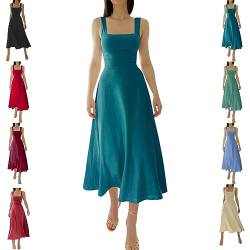New Women's Thick Straps MIDI Dress, Solid Color Ruffle A Line Beach Slim-fit Waist Dress (E,M) von DANC