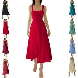 New Women's Thick Straps MIDI Dress, Solid Color Ruffle A Line Beach Slim-fit Waist Dress (H,S) von DANC