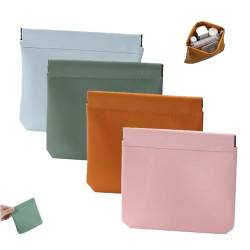 Pouchic - Personalized Snap Closure Leather Organizer Pouch, Pouchic Snap Closure Pouches, Jolly Wish Portable Waterproof No Zipper Self-Closing Pocket Cosmetic Bag (Square Pink+Blue+Yellow+Green) von DANC