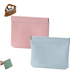 Pouchic - Personalized Snap Closure Leather Organizer Pouch, Pouchic Snap Closure Pouches, Jolly Wish Portable Waterproof No Zipper Self-Closing Pocket Cosmetic Bag (Square: Pink+Blue) von DANC