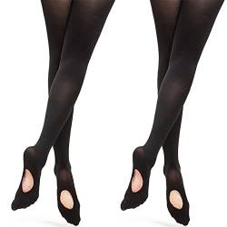 DANCEYOU 2 Paare Ballettstrumpfhose Tanzstrumpfhosen für Mädchen Kinder und Damen Schwarz Fersenloch XL von DANCEYOU