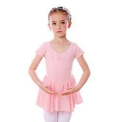 DANCEYOU Ballettkleidung Kinder Mädchen Kurzarm Baumwolle Balletttrikot Ballettanzug Tanzbody mit Rock 130 von DANCEYOU
