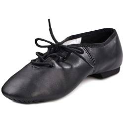 DANCEYOU Jazzschuhe mit Schnürsenkel Tanzschuhe mit Geteilte Sohle aus Feinem Leder für Kinder und Erwachsene Schwarz Herstellergröße 41 / EU 38.5 von DANCEYOU