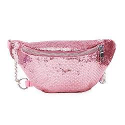 Bauchtasche Frauen Pailletten Fanny Pack Hüfttasche Brust Beutel Bauchgürtel Umhängetasche Reise Sport Tasche Geldbörse, rose von DANETI