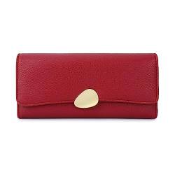 DANETI Damen Geldbörse Damen Geldbörse Klassische Litschi Tri-fold Wallet Damen Clutch Lange Damenhandtaschen, rot von DANETI