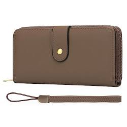 DANETI Damen Geldbörse Damen Lang Geldbörse RFID Multifunktions Damen Geldklammer PU Leder Clutch Frauen Geldbörsen, grau, 19.5*10.5*3cm von DANETI