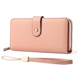 DANETI Damen Geldbörse Damen Lang Geldbörse RFID Multifunktions Damen Geldklammer PU Leder Clutch Frauen Geldbörsen, rose, 19.5*10.5*3cm von DANETI