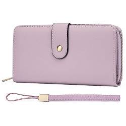 DANETI Damen Geldbörse Damen Lang Geldbörse RFID Multifunktions Damen Geldklammer PU Leder Clutch Frauen Geldbörsen, violett, 19.5*10.5*3cm von DANETI