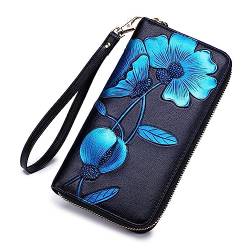 DANETI Damen Geldbörse Geldbörse Damen Lange Reißverschluss Geldklammer RFID Mode Personalisierte Clutch Tasche, blau von DANETI