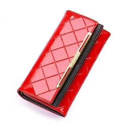 DANETI Damen Geldbörse Lange Geldbörse Damen Schnalle Clutch Geldklammer Große Kapazität Tri-fold Geldbörse, rot von DANETI