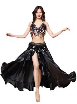 Damen-Bauchtanz-Kostüme, sexy Kostüme, indische Tänzerin, Übungstuch, Performance-BH, Gürtelrock, 3-teiliges Set, Schwarz , Einheitsgröße von DANIOS
