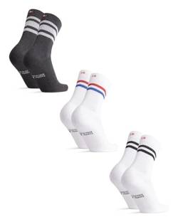 DANISH ENDURANCE 3 Paar Retro Tennissocken Mehrfarbig (1xGrau/Weiß, 1xWeiß/Schwarz, 1xRoter/Blauer Streifen) 35-38 von DANISH ENDURANCE