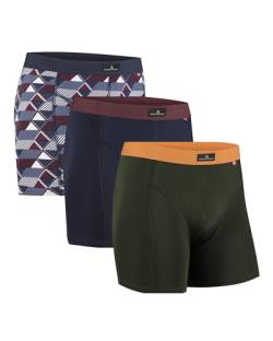 DANISH ENDURANCE 3er Pack Boxershorts Herren aus weicher Baumwolle mit Stretch, Unterhosen Männer, Weich & Atmungsaktiv Mehrfarbig (1x Grün/Orange, 1x Marineblau/Bordeaux, 1x Retro) XL von DANISH ENDURANCE