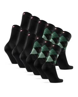 DANISH ENDURANCE 6 Paar Weiche Socken Mehrfarbig (3x Schwarz, 3x Argyle Grün) 39-42 von DANISH ENDURANCE