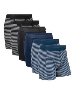 DANISH ENDURANCE 6er Pack Boxershorts Herren aus Bio-Baumwolle, Weicher Bund, Komfort Passform, Ohne Etikett, Mehrfarbig (2X Schwarz gestreift, 1x Schwarz, 1x Marineblau, 2X Marineblau gestreift) M von DANISH ENDURANCE