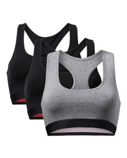 DANISH ENDURANCE Damen Bralette BH aus Bio-Baumwolle, 3 Pack, Bügellos und bequemer Halt (Mehrfarbig (2X Schwarz, 1x Dunkelgrau), Medium) von DANISH ENDURANCE