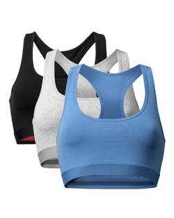 DANISH ENDURANCE Damen Bralette BH aus Bio-Baumwolle 3 Pack (Mehrfarbig (1x Schwarz, 1x Grau, 1x Blau), Large) von DANISH ENDURANCE