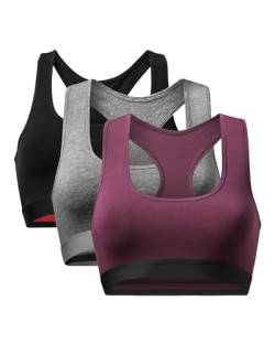 DANISH ENDURANCE Damen Cotton Bralette BH, Weiche Bio-Baumwolle, 1er und 3er Pack, BHS ohne Bügel, bequem, angenhmer Halt (Mehrfarbig (1x Dunkelgrau, 1x Schwarz, 1x Weinrot), Large) von DANISH ENDURANCE