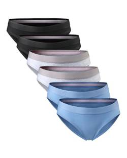 DANISH ENDURANCE Damen Slip aus Bio-Baumwolle, 6 Pack, Schwarz, Unterhose Bikini-Schnitt (Mehrfarbig (2X Schwarz, 2X Grau, 2X Blau), Large) von DANISH ENDURANCE