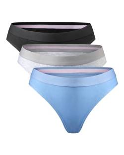 DANISH ENDURANCE Damen Tanga aus Bio-Baumwolle 3 Pack (Mehrfarbig (1 x Schwarz, 1 x Grau, 1 x Blau), Large) von DANISH ENDURANCE