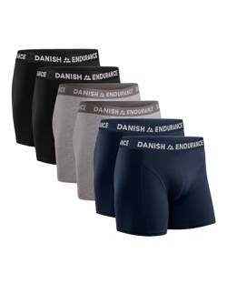 DANISH ENDURANCE Herren Boxershorts, 6 Pack, Retroshorts aus weicher Baumwolle (Mehrfarbig (2X Schwarz, 2X Grau, 2X Marineblau), Large) von DANISH ENDURANCE