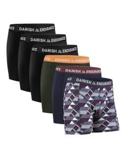 DANISH ENDURANCE Herren Boxershorts, 6 Pack, Retroshorts aus weicher Baumwolle (Mehrfarbig (3X Schwarz, 1x Grün/Orange, 1x Marineblau/Bordeaux, 1x Retro), 2X_l) von DANISH ENDURANCE