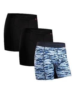 DANISH ENDURANCE Herren Sport Boxershorts, Atmungsaktiv, Sportunterwäsche, Schwarz, Grün, 3 Pack (Mehrfarbig (2 x Schwarz, 1 x Camouflage Blau), X-Large) von DANISH ENDURANCE