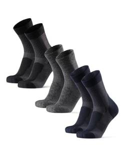 DANISH ENDURANCE Leichte Merino Wandersocken, 3 Paare, für Herren, Damen & Kinder, Gepolstert Atmungsaktiv, Outdoor (Mehrfarbig (1x Grau, 1x Marineblau, 1x Schwarz), 35-38) von DANISH ENDURANCE