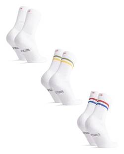 DANISH ENDURANCE Performance Crew Socken, Mehrfarbig Retro (1 x Roter/blauer Streifen, 1 x Weiß, 1 x Grüner/gelber Streifen - 3 Paare, Gr.- EU 43-47 von DANISH ENDURANCE