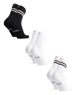 DANISH ENDURANCE Retro Tennissocken für Damen & Herren, 3 Paare, Performance Crew Sportsocken (Mehrfarbig (1x Schwarz/Weiße Streifen, 1x Weiß/Schwarze Streifen, 1x Weiß), 39-42) von DANISH ENDURANCE