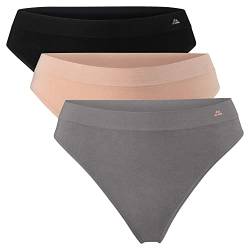 DANISH ENDURANCE String-Tangas aus Superweichem Material 3er Pack Mehrfarbig (1x Schwarz, 1x Grau, 1x Nude Beige) M/L von DANISH ENDURANCE