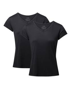 Damen T-Shirts Crew or V-Neck 2 Pack (V-Ausschnitt - Schwarz, L) von DANISH ENDURANCE