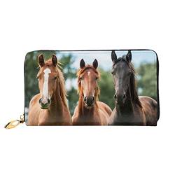 DANLIM Animales Horses Damen Leder Geldbörse Handheld Bag Kartentasche Reißverschluss Geldbörse, Schwarz, Einheitsgröße von DANLIM