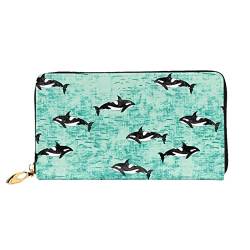 DANLIM Damen Leder Geldbörse Handheld Tasche Kartentasche Reißverschluss Geldbörse Grün Kaktus, Pacific Ocean Whale, Einheitsgröße von DANLIM