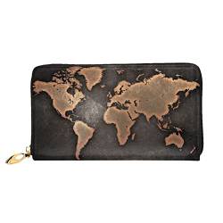 DANLIM Damen Leder Geldbörse Handheld Tasche Kartentasche Reißverschluss Geldbörse Grün Kaktus, Weltkarte Kontinente, Einheitsgröße von DANLIM