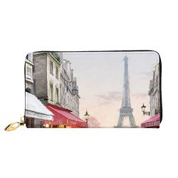 DANLIM Ölgemälde Paris Straßenszene Eiffelturm Damen Leder Geldbörse Handtasche Kartentasche Reißverschluss Geldbörse, Schwarz, Einheitsgröße von DANLIM